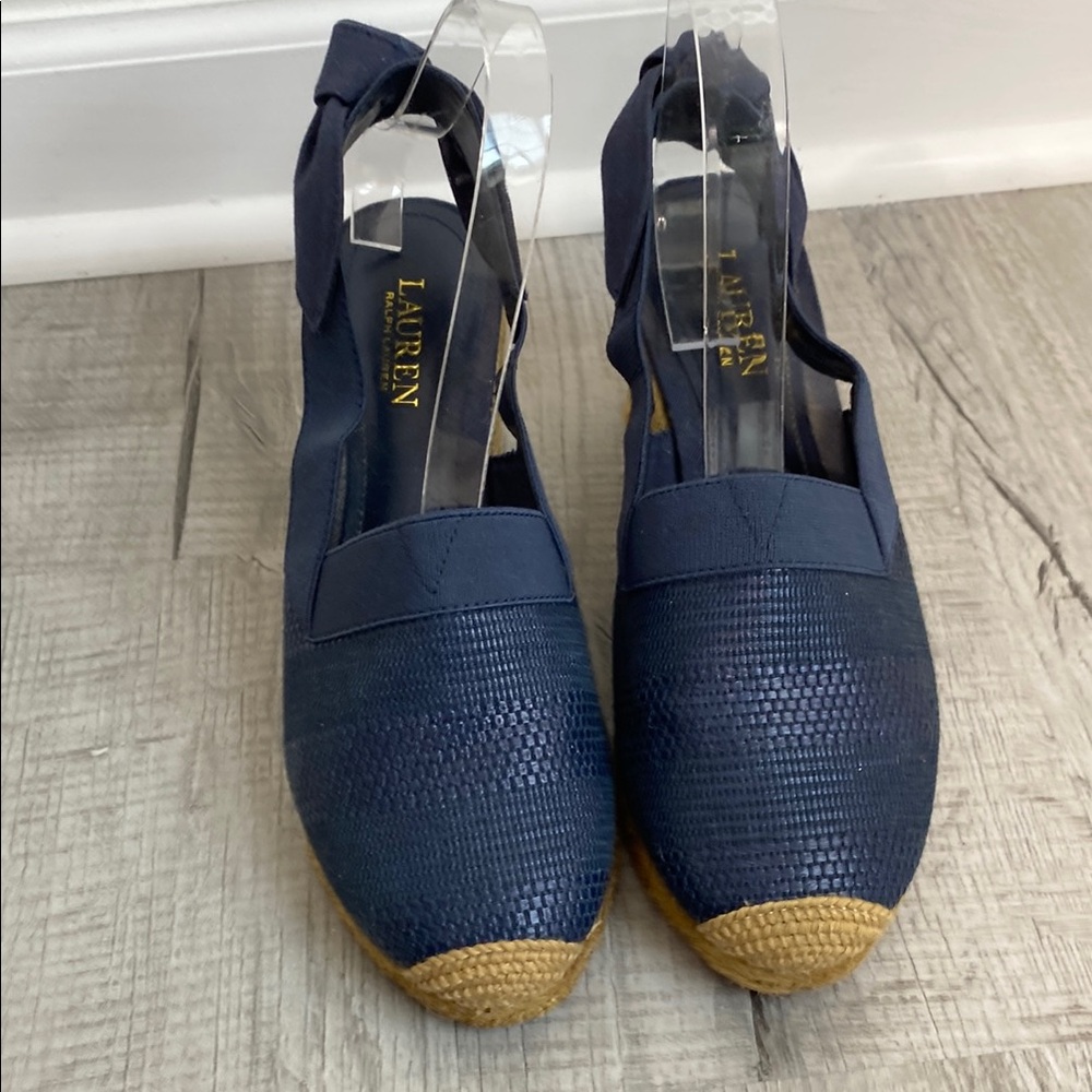 Lauren Ralph Lauren Blue and Tan Espadrille 3” Heel NWOB